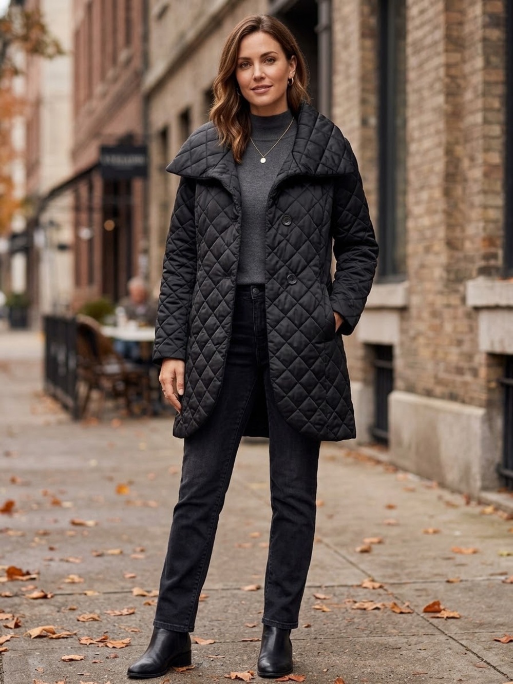 T Tahari Quilted Black Mid-Length Puffer Coat small